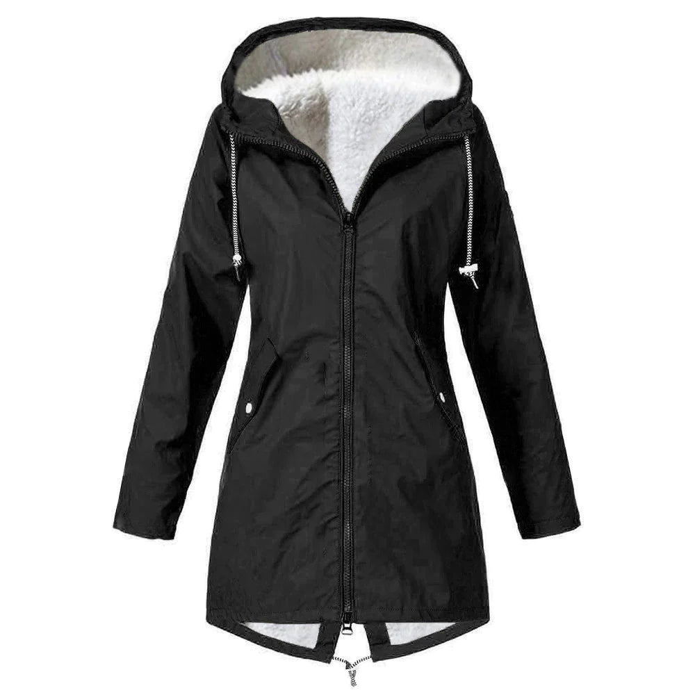 Klassische Damen-Regenjacke mit Wolle und Kapuze | Wasserdicht und ideal für Outdoor-Aktivitäten