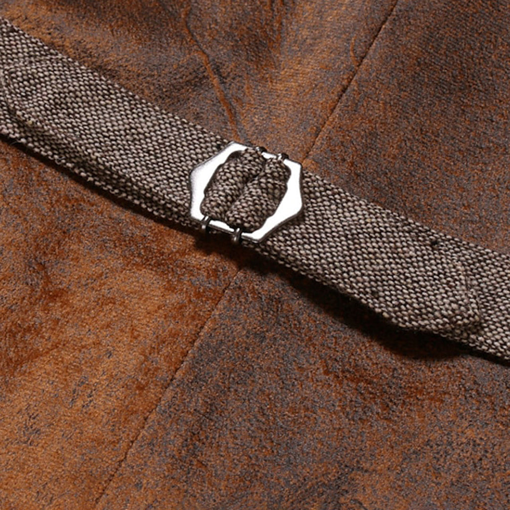 Vintage Herrenweste mit Knöpfen & Hosenträgern aus Echtleder – Tweed-Optik für Business, Hochzeiten & Retro-Outfits