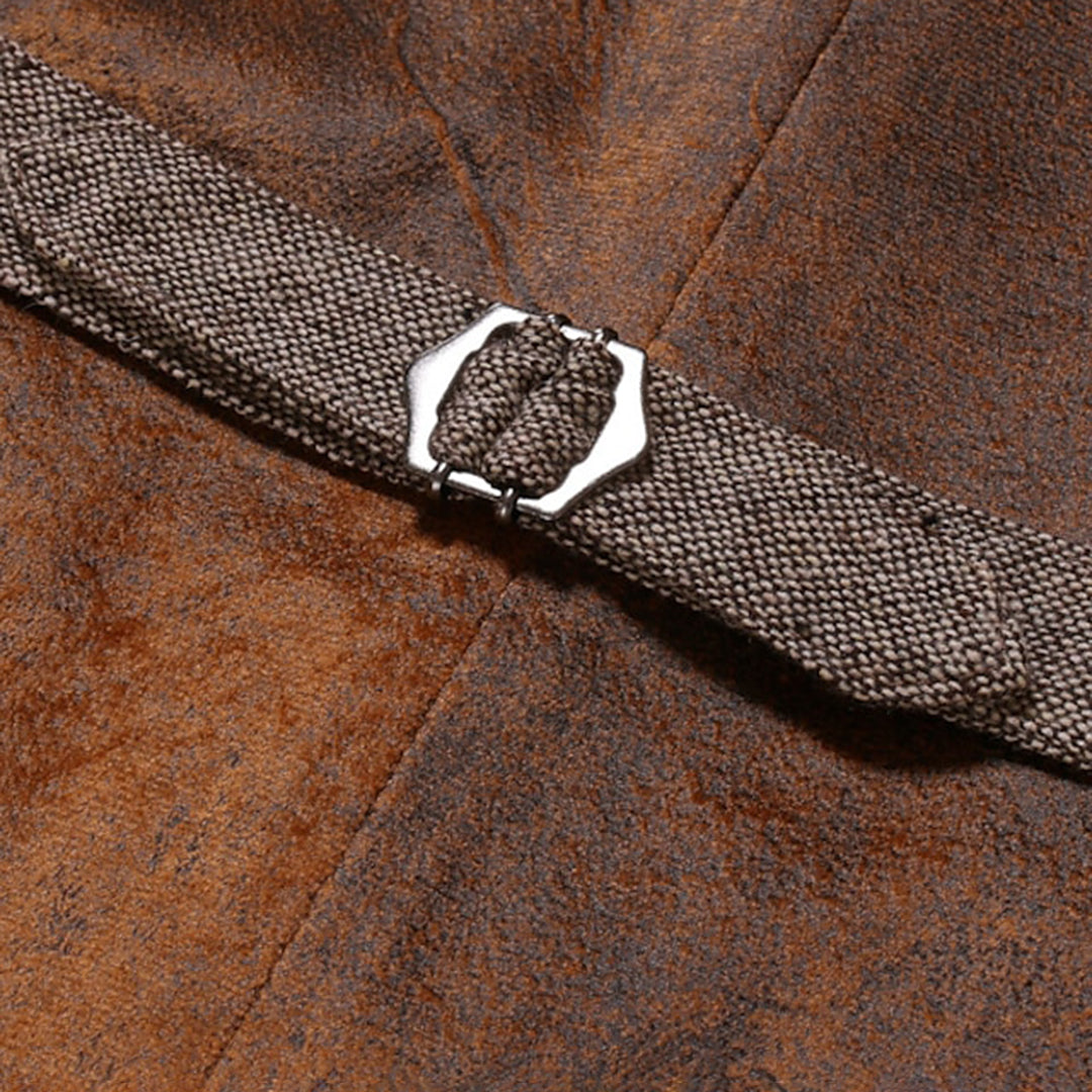 Vintage Herrenweste mit Knöpfen & Hosenträgern aus Echtleder – Tweed-Optik für Business, Hochzeiten & Retro-Outfits