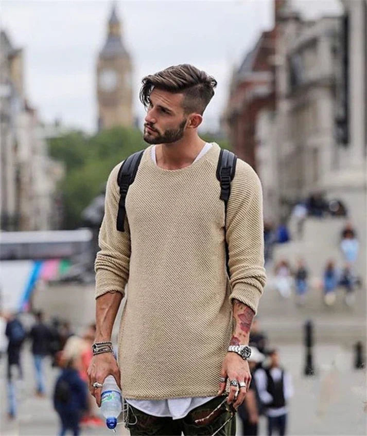 Modischer Langer Herren-Strickpullover im Lässigen Stil