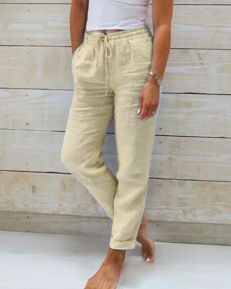 Rosa - Baumwoll-Leinen-Hose mit Gummizug