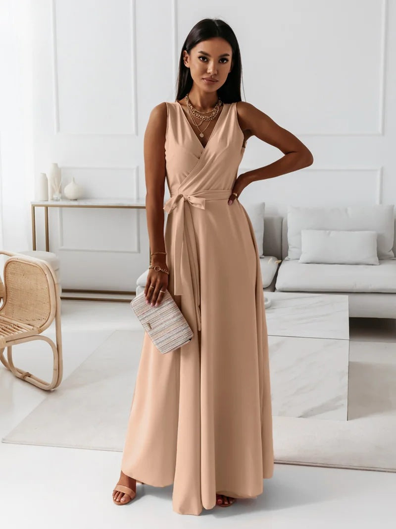Gretchen - Women's Solid Color V-Neck Long Dress