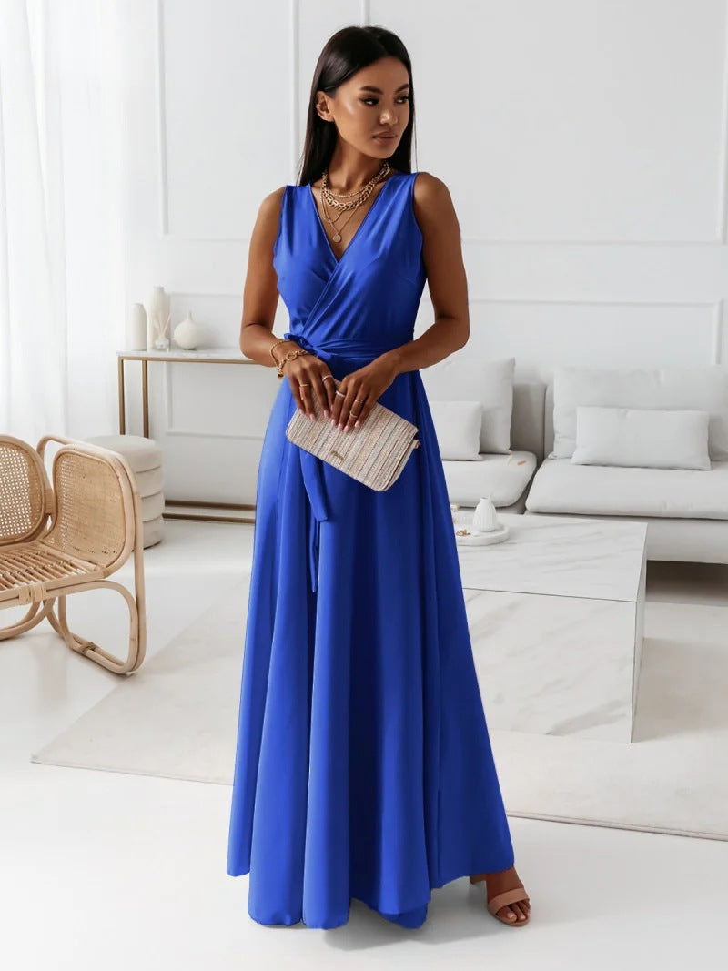 Gretchen - Women's Solid Color V-Neck Long Dress