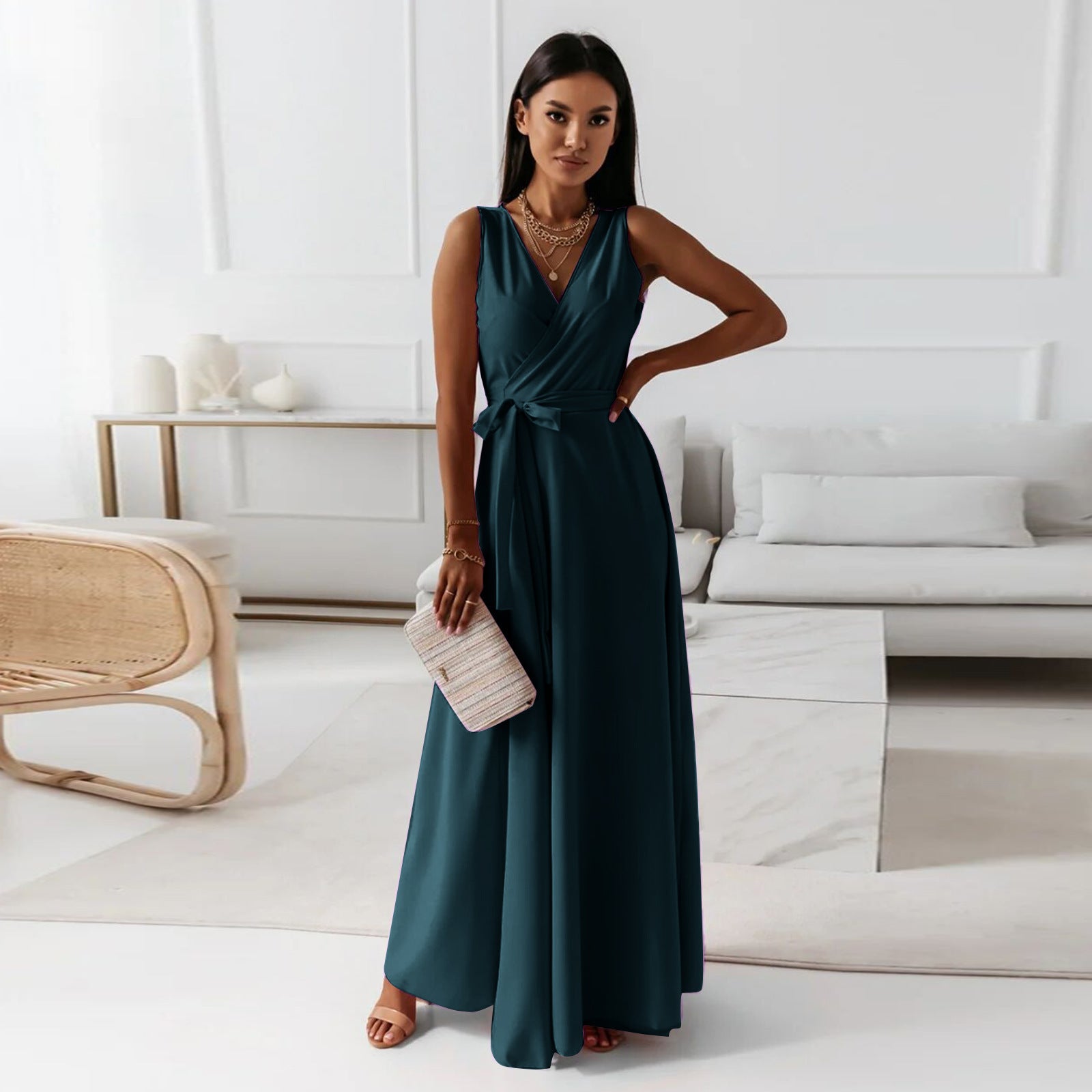 Gretchen - Women's Solid Color V-Neck Long Dress