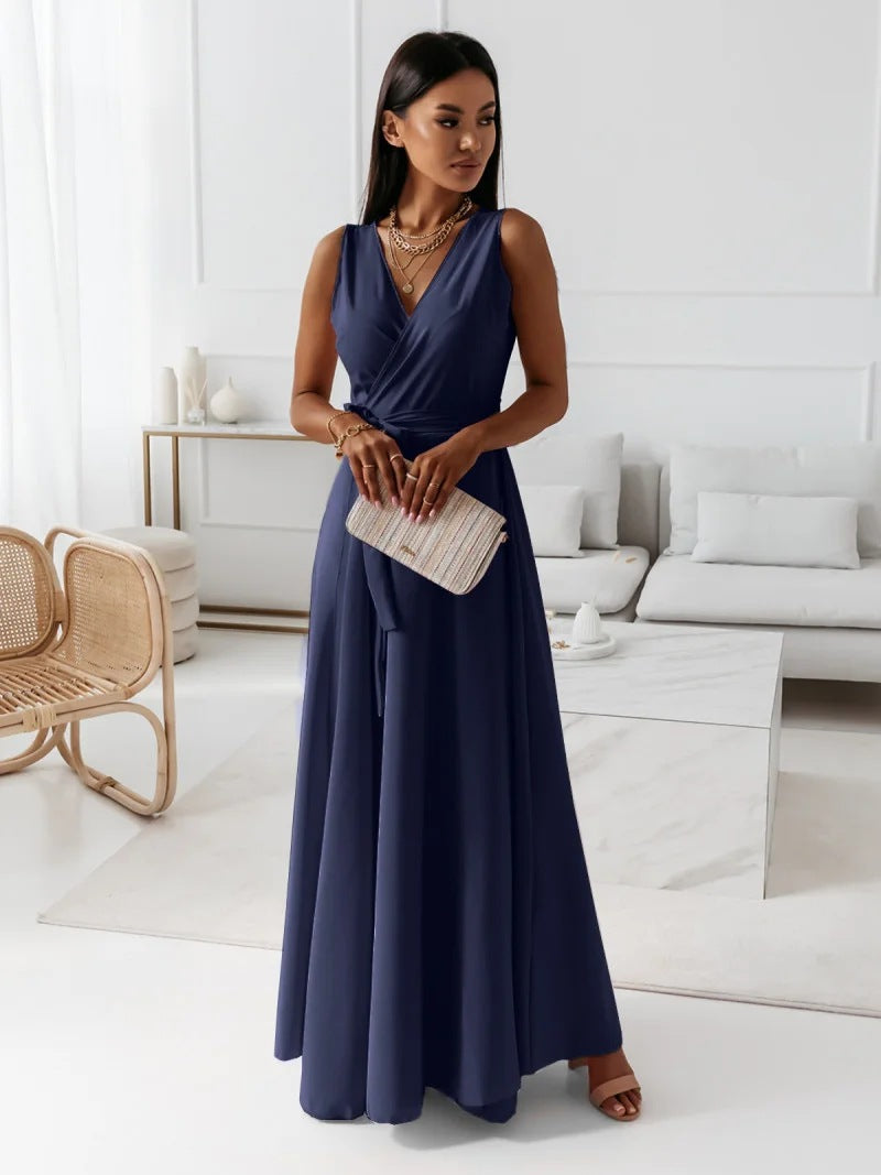 Gretchen - Women's Solid Color V-Neck Long Dress
