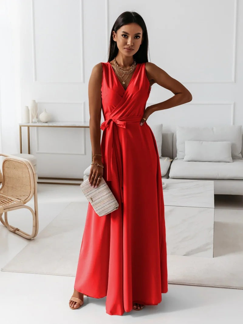 Gretchen - Women's Solid Color V-Neck Long Dress