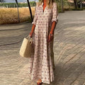 Boho Maxikleid für Damen mit Print & V-Ausschnitt – Luftiges Sommerkleid mit 3/4-Ärmeln für Strand, Urlaub & Alltag
