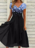 Damen-Abendkleid – Glitzerndes Maxikleid mit V-Ausschnitt und fließendem Chiffonrock