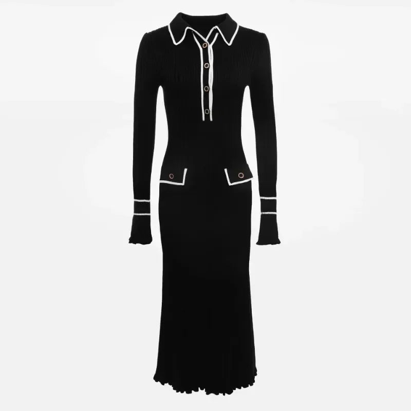 Kaylee - Kleid mit langen Ärmeln, Strickkragen und Rüschen