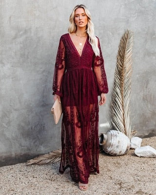Spitzen-Maxikleid mit Schlitz