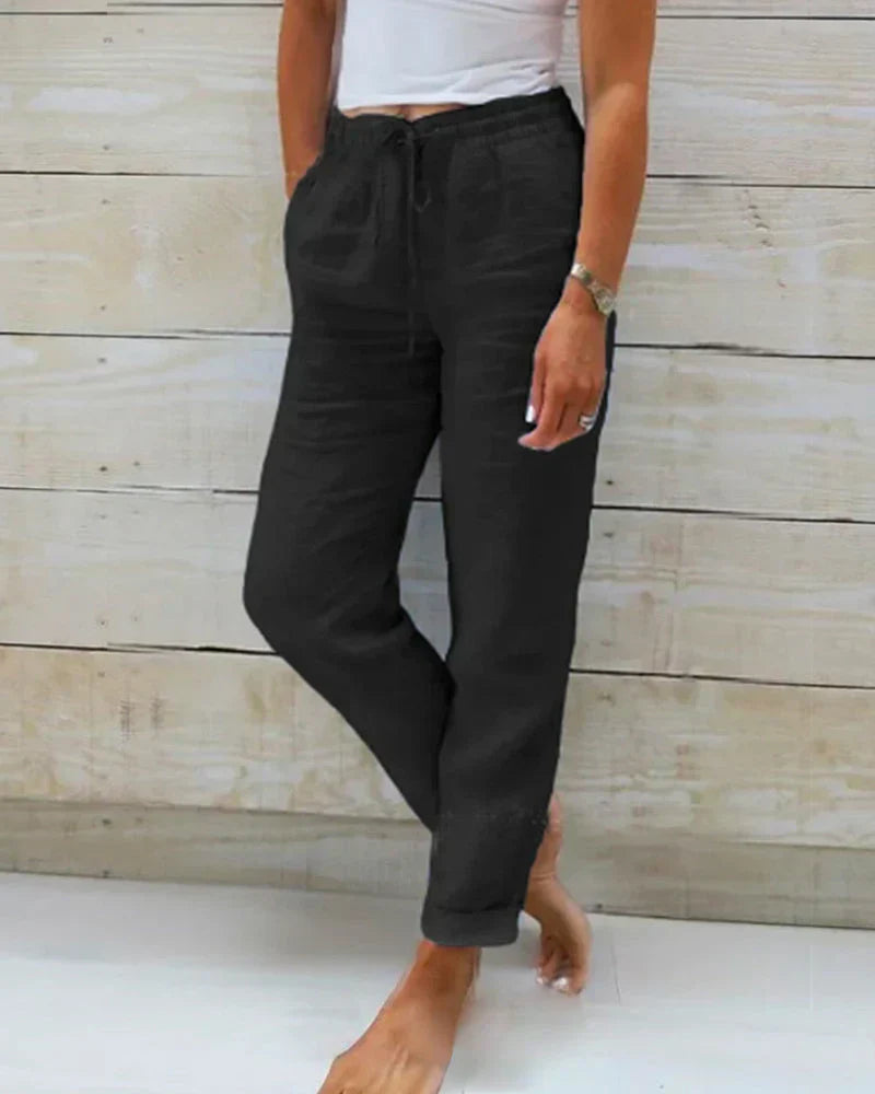 Rosa - Baumwoll-Leinen-Hose mit Gummizug