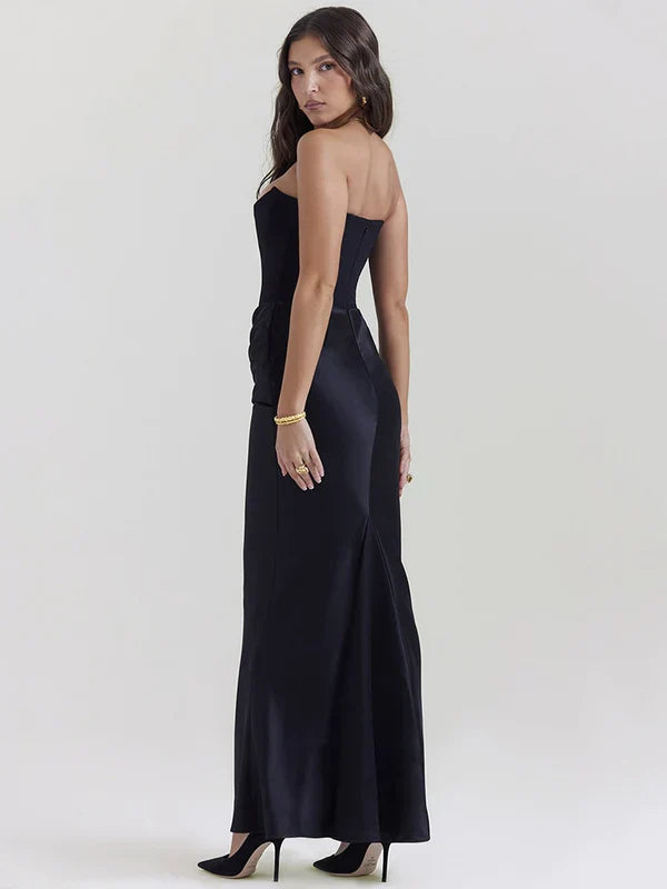 Elegantes, schulterfreies Satin-Abendkleid – Figurbetont & Zeitlos für besondere Anlässe