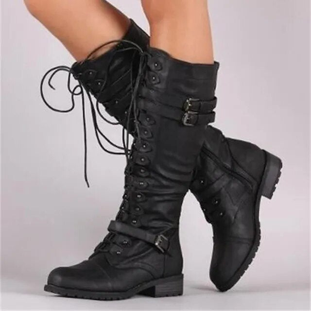 Lulu - Vintage-Schnürstiefel mit Schnallenverschluss