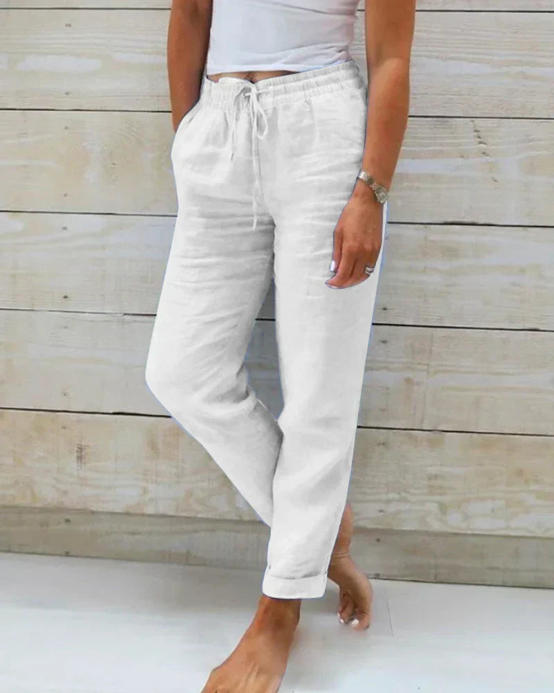 Rosa - Baumwoll-Leinen-Hose mit Gummizug