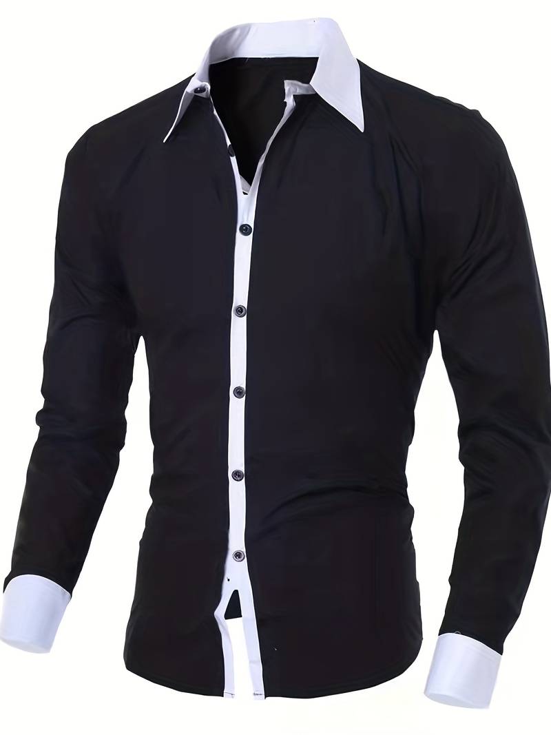 Herren Slim Fit Langarmhemd mit Kontrastkragen – Ideal für Business, Partys & Abendveranstaltungen