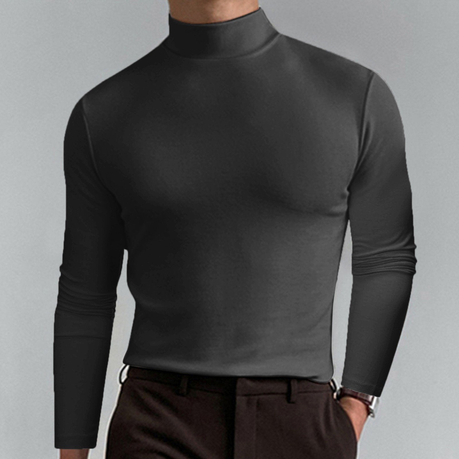 Herren Slim Fit Langarmshirt mit Stehkragen