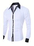 Herren Slim Fit Langarmhemd mit Kontrastkragen – Ideal für Business, Partys & Abendveranstaltungen