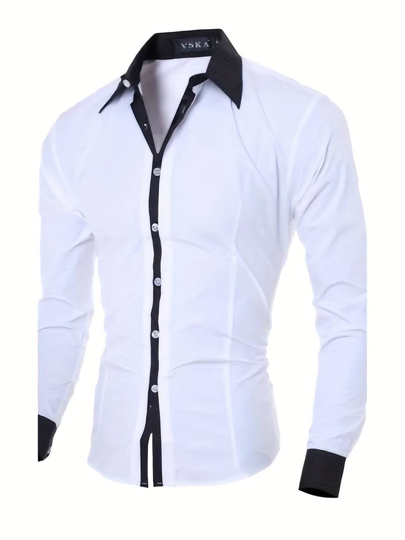 Herren Slim Fit Langarmhemd mit Kontrastkragen – Ideal für Business, Partys & Abendveranstaltungen