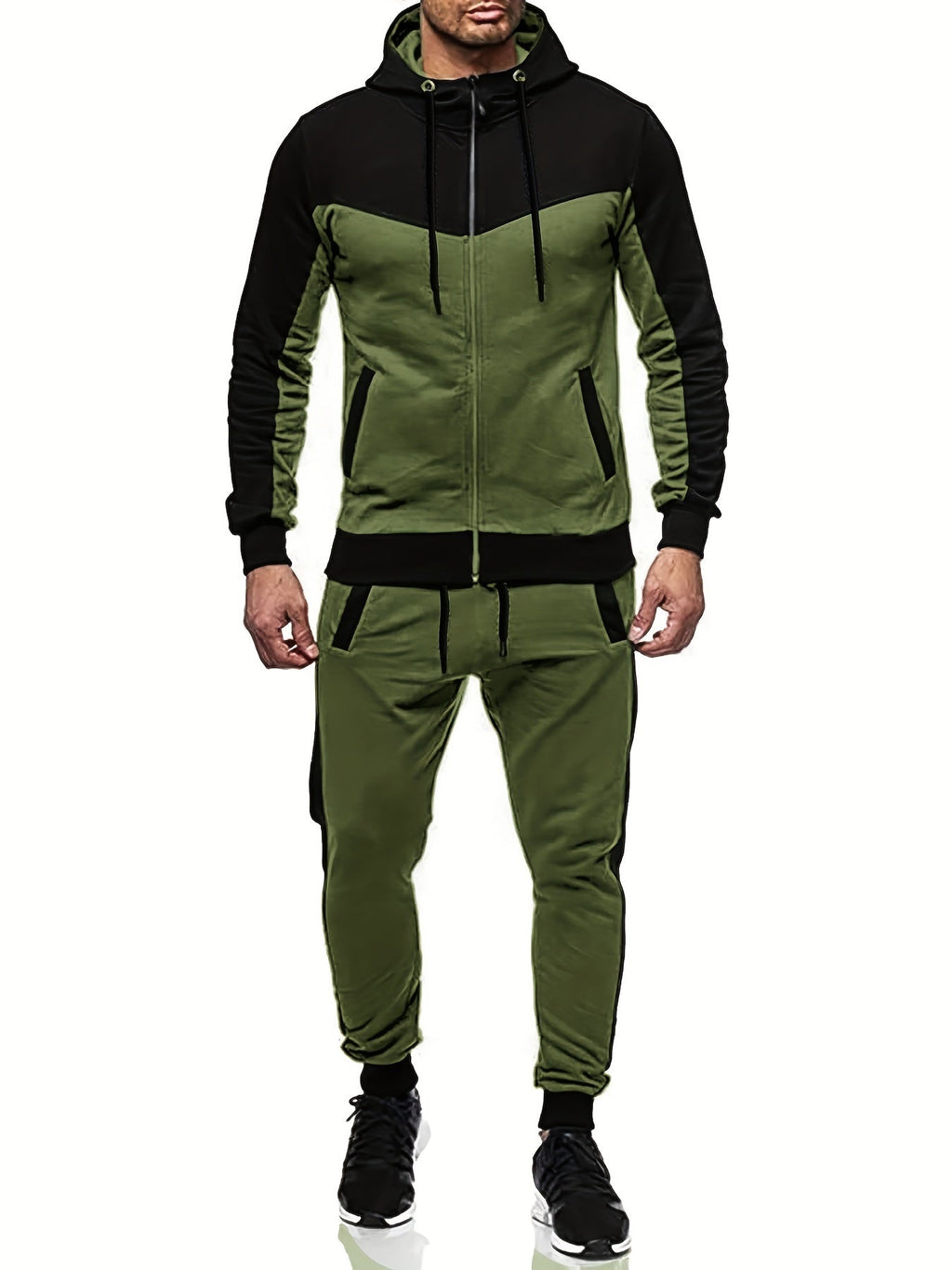 Moderner Herren-Trainingsanzug mit Kragenjacke und Hose in Einfarbigem Design | Ideal für entspannte Tage