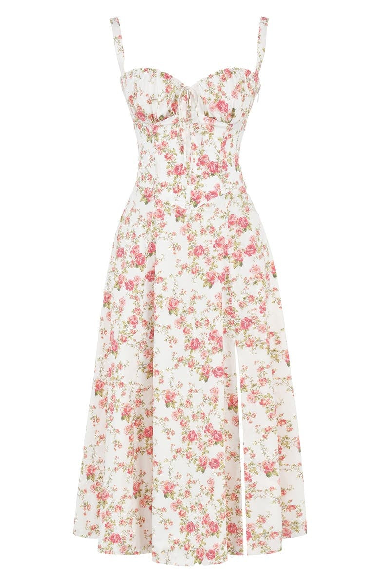 Floral Bustier Waist-Slimming Midriff Dress