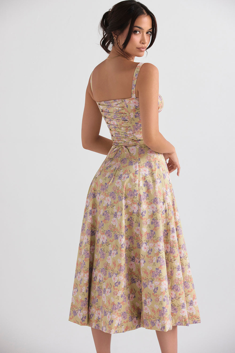 Floral Bustier Waist-Slimming Midriff Dress