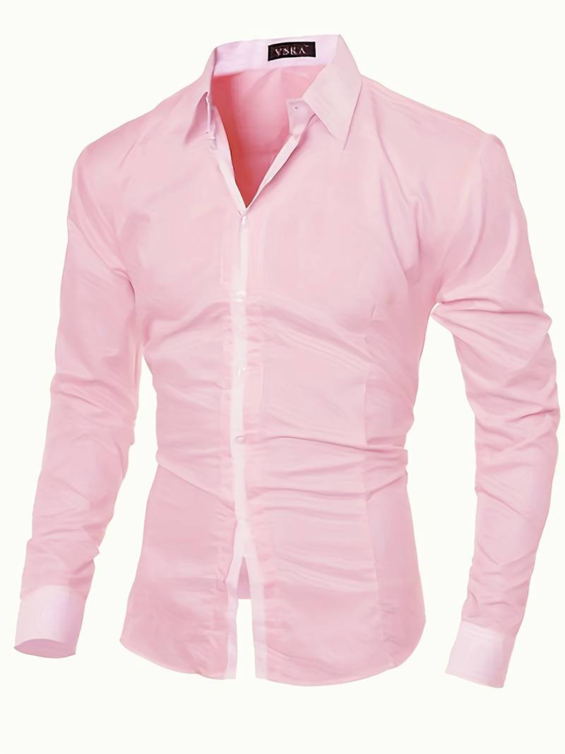 Herren Slim Fit Langarmhemd mit Kontrastkragen – Ideal für Business, Partys & Abendveranstaltungen