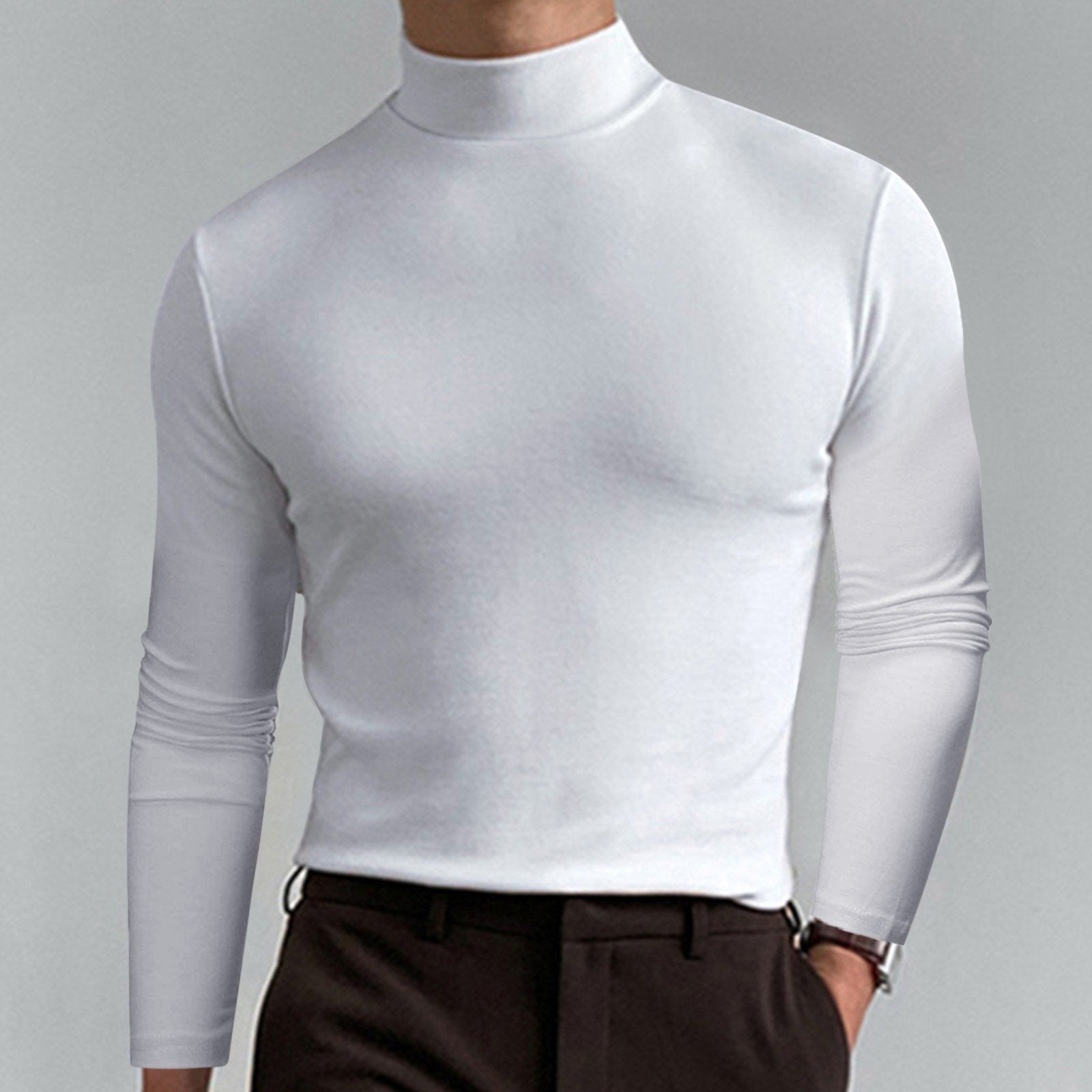 Herren Slim Fit Langarmshirt mit Stehkragen