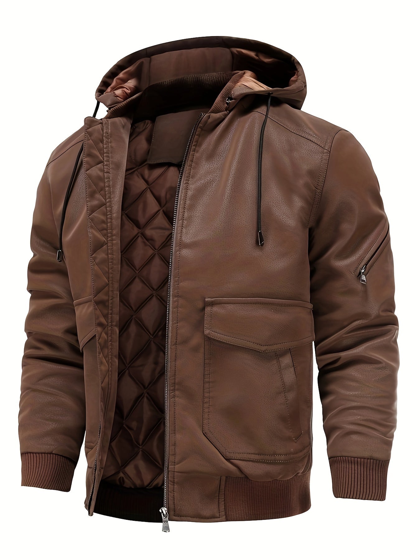 Nathanael - Wasserdichte und Winddichte Winterjacke aus PU-Leder mit Kapuze für Herren