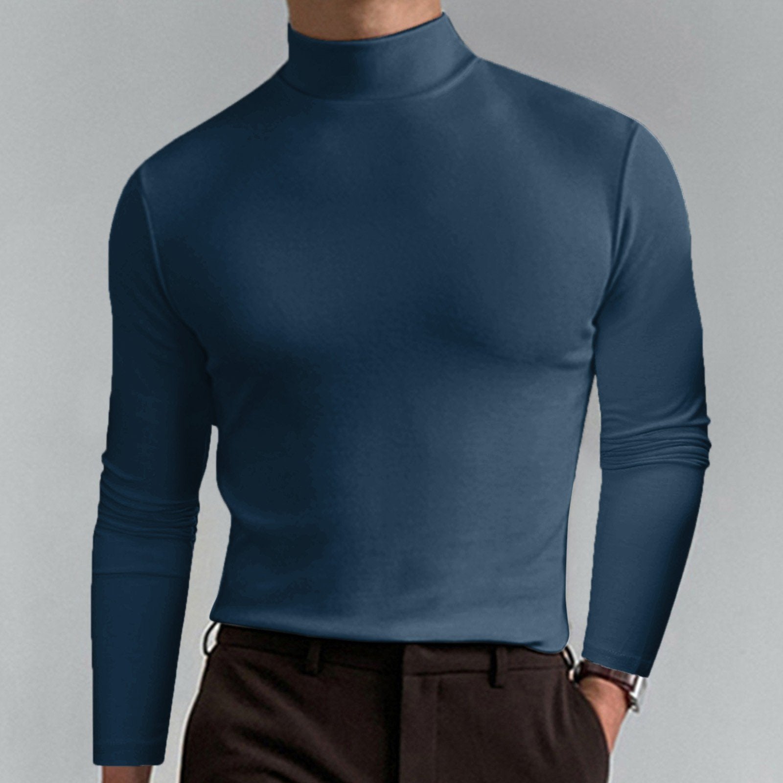 Herren Slim Fit Langarmshirt mit Stehkragen