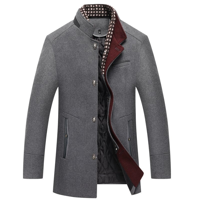 Warmer Herren-Langer Wollmantel mit Doppelkragen und Knöpfen | Ideal für kalte Tage