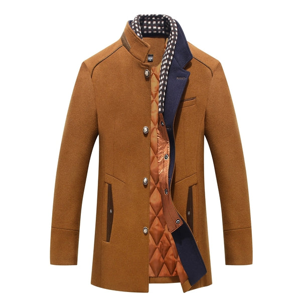 Warmer Herren-Langer Wollmantel mit Doppelkragen und Knöpfen | Ideal für kalte Tage