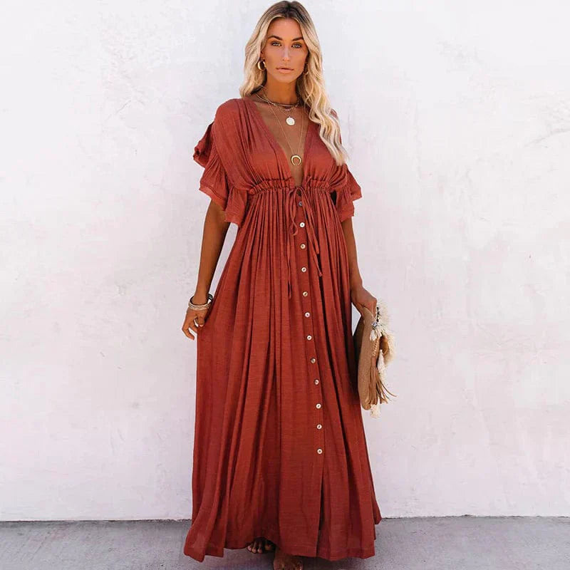 Luftiges Strandkleid mit entspanntem Schnitt und fließendem Design – Ideal für Sommerurlaube und Strandspaziergänge