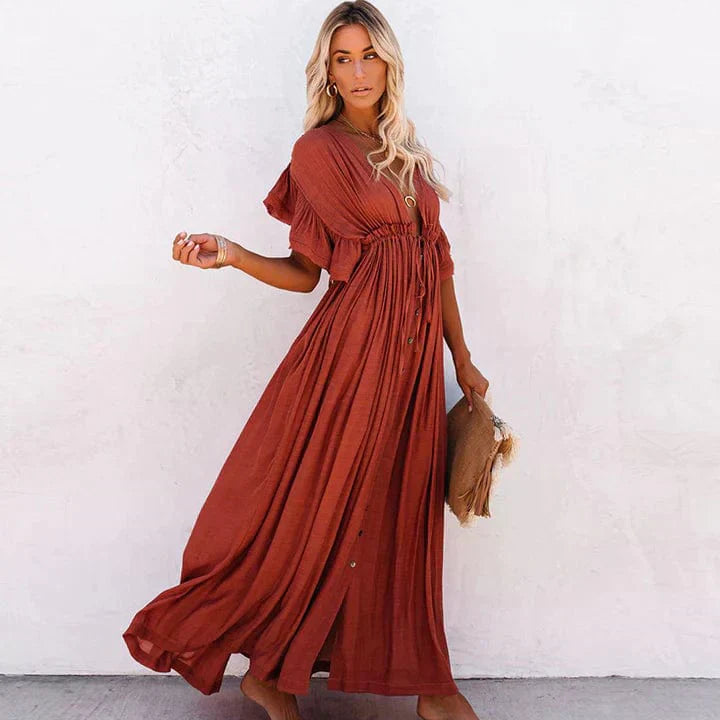 Luftiges Strandkleid mit entspanntem Schnitt und fließendem Design – Ideal für Sommerurlaube und Strandspaziergänge