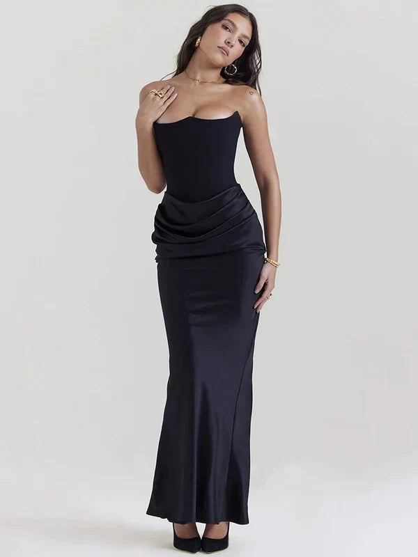 Elegantes, schulterfreies Satin-Abendkleid – Figurbetont & Zeitlos für besondere Anlässe