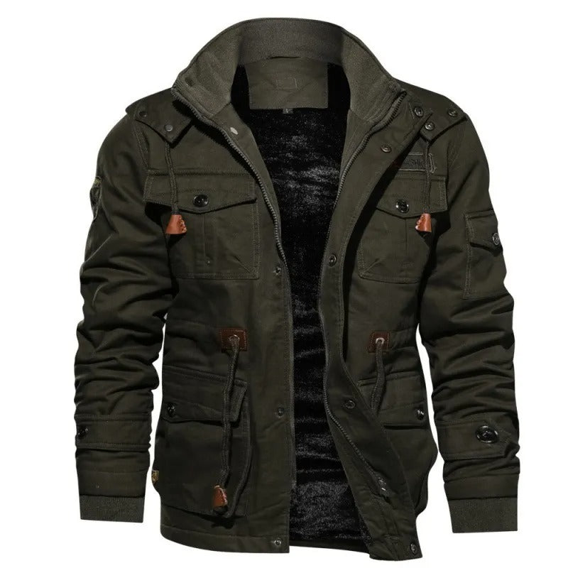 Leo - Herren Winterjacke mit Kapuze und Plüschfutter, taktisch verdickter Mantel