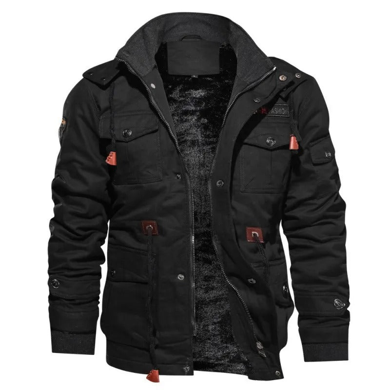 Leo - Herren Winterjacke mit Kapuze und Plüschfutter, taktisch verdickter Mantel