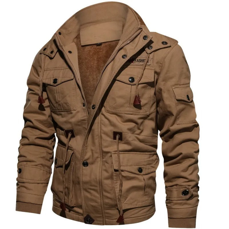 Leo - Herren Winterjacke mit Kapuze und Plüschfutter, taktisch verdickter Mantel