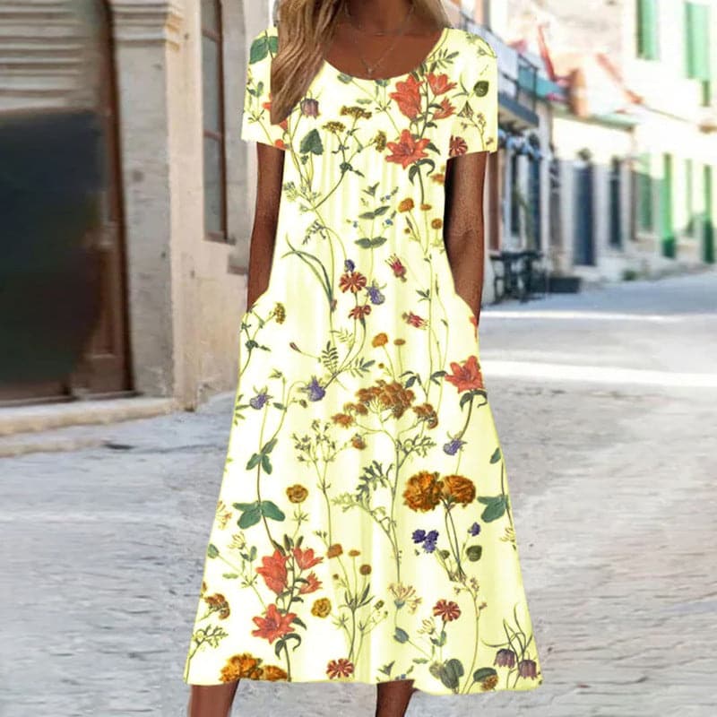 Midi-Kleid Eleganz mit Blumen – Eine Harmonische Verbindung von Blumen und Mode