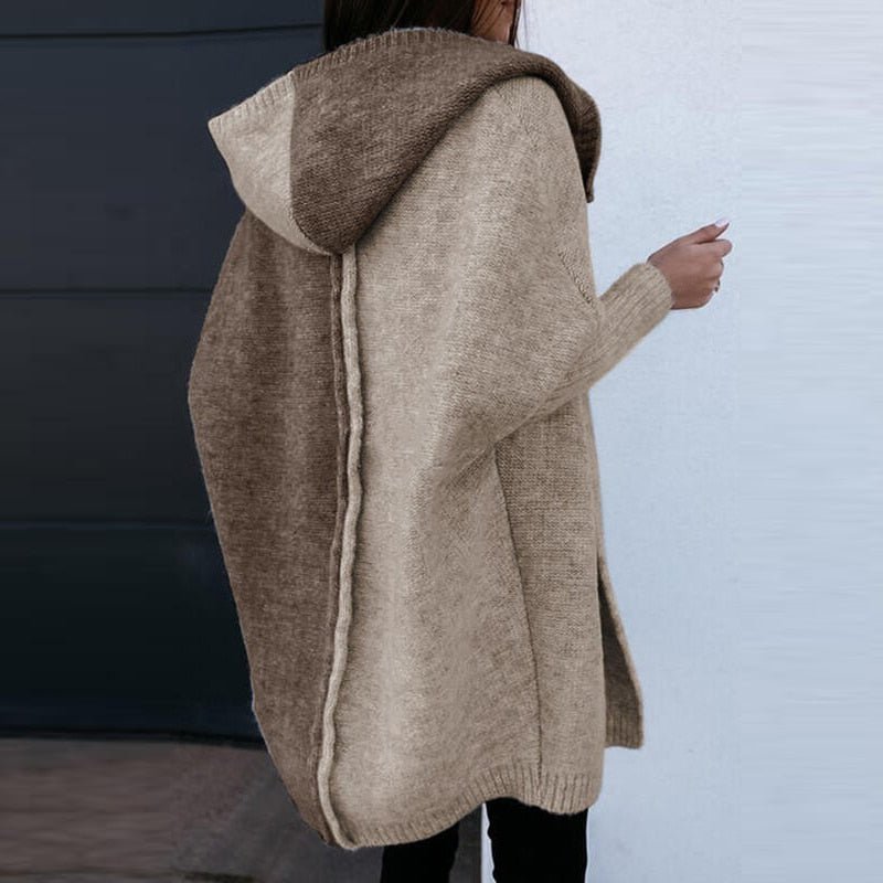 VELOVIT - Patchwork Casual Hooded Knit Cardigan Sweater